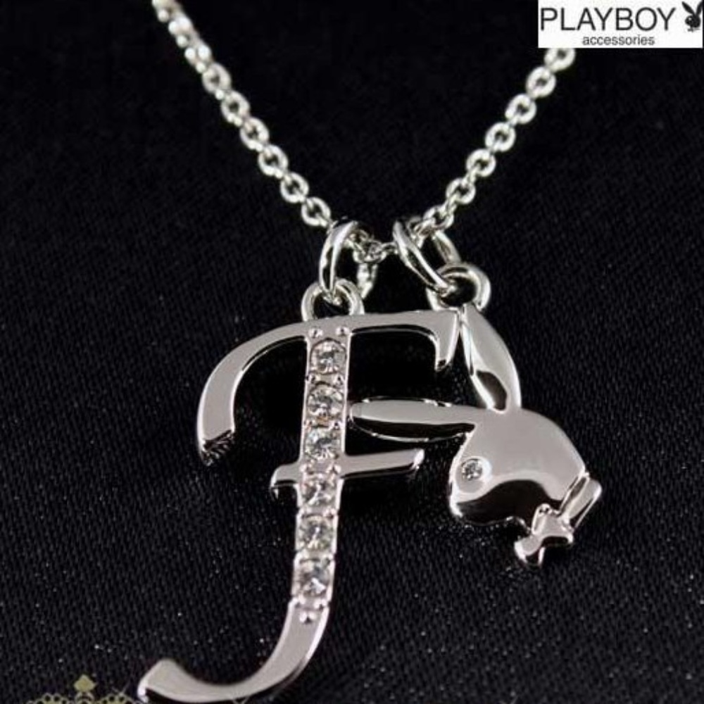 Playboy Necklace Platinum Plated Bunny Letter F - Picture 2 of 5